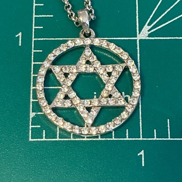 Star of David Necklace Crystal Rhodium Plated 17-19" Sparkly Jewish Zion Jewelry - Picture 10 of 10